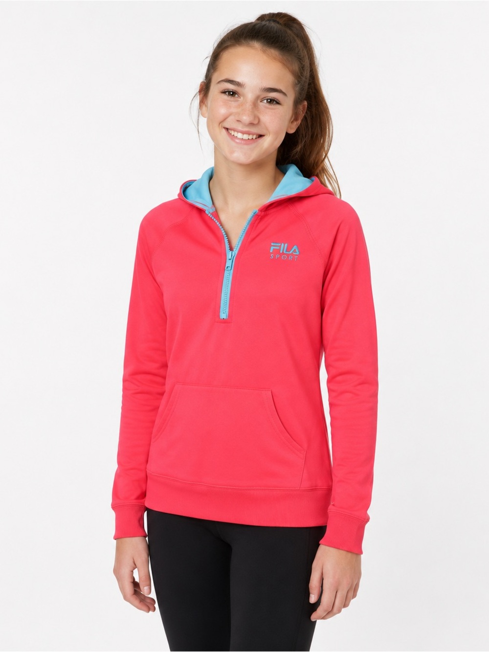 FILA Sport Girls Quarter-Zip Athletic Hoodie Hot Pink Aqua Size 14